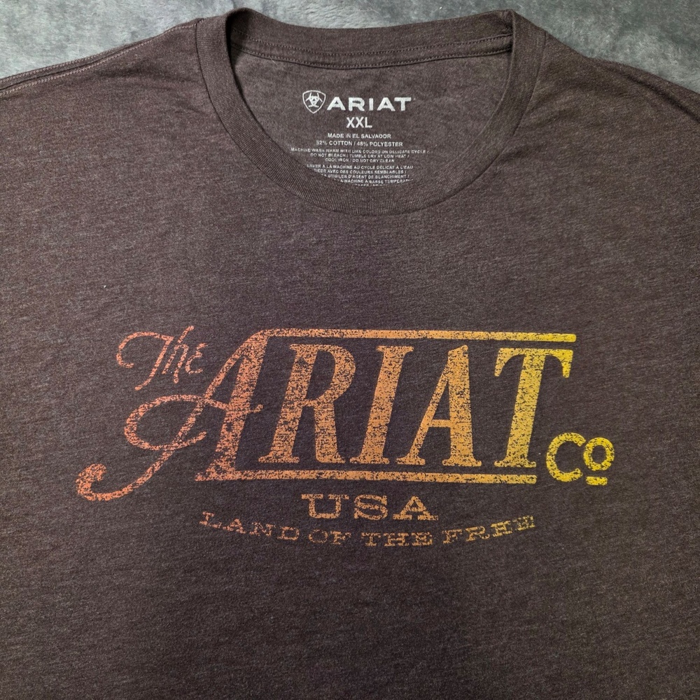 Ariat Shirt Mens 2XL Brown USA Land Of The Free Logo Graphic Tee Patriotic